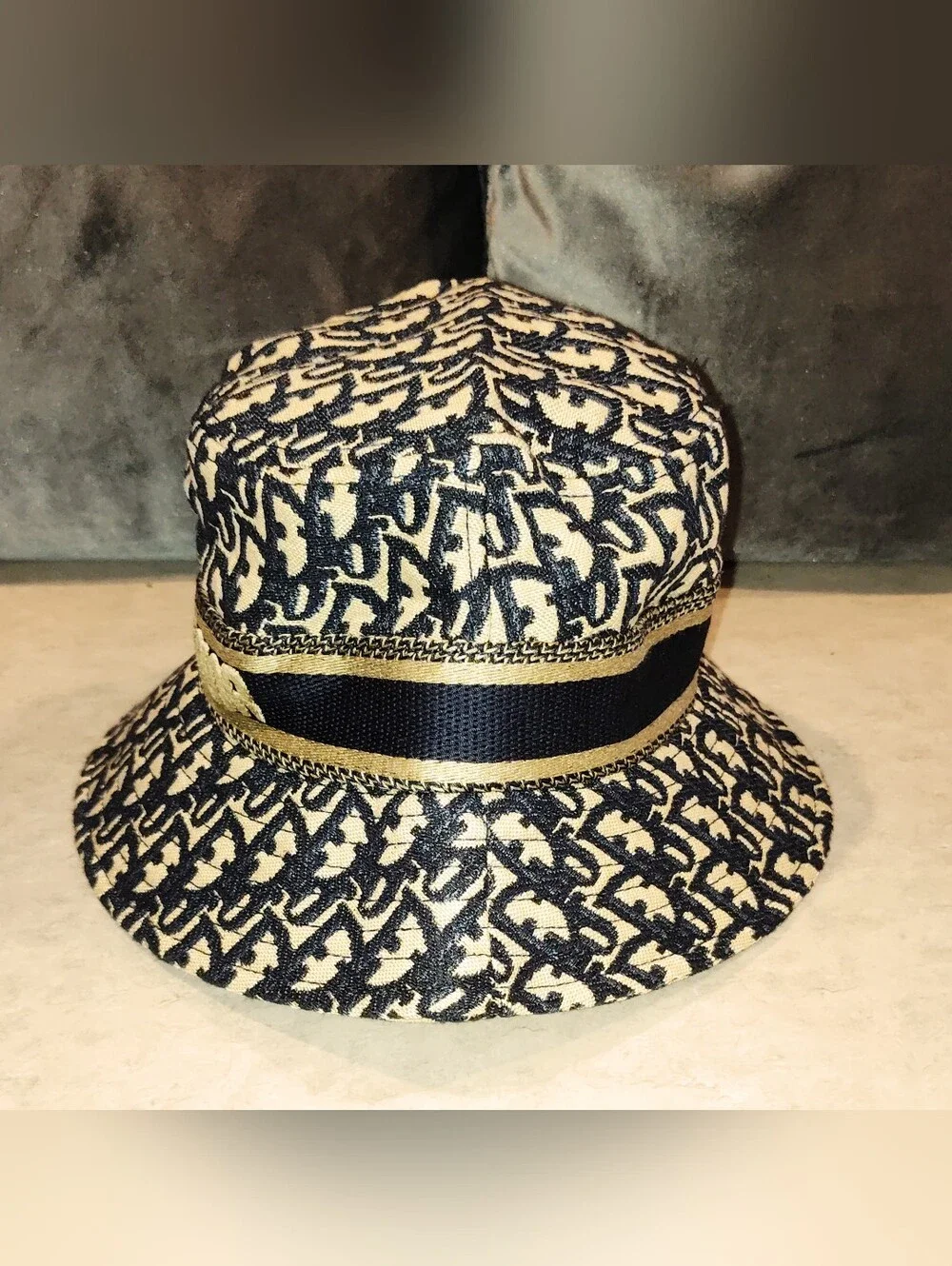 CHRISTIAN DIOR MONOGRAM OBLIQUE DIOR MONOGRAM JACQUARD BEIGE & BLUE BUCKET HAT